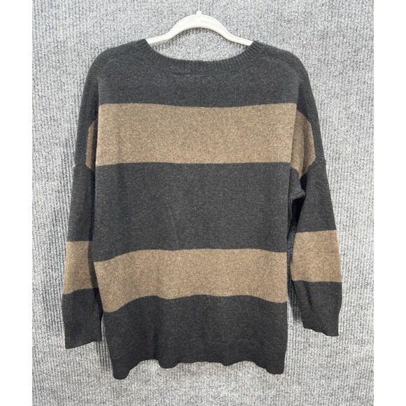Vince Yak Wool Rugby Stripe Sweater Womens Small Gray Tan Relaxed Knit Top - Picture 4 of 10
